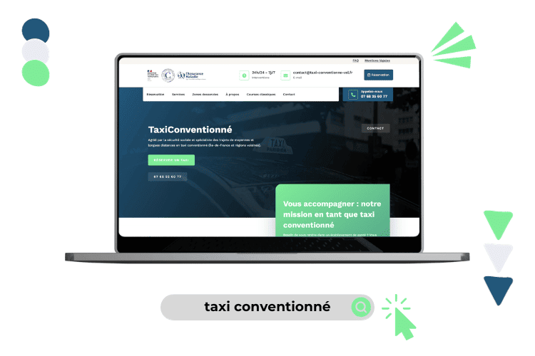 Design de site web réalisé pour le taxi conventionné (version ordinateur).