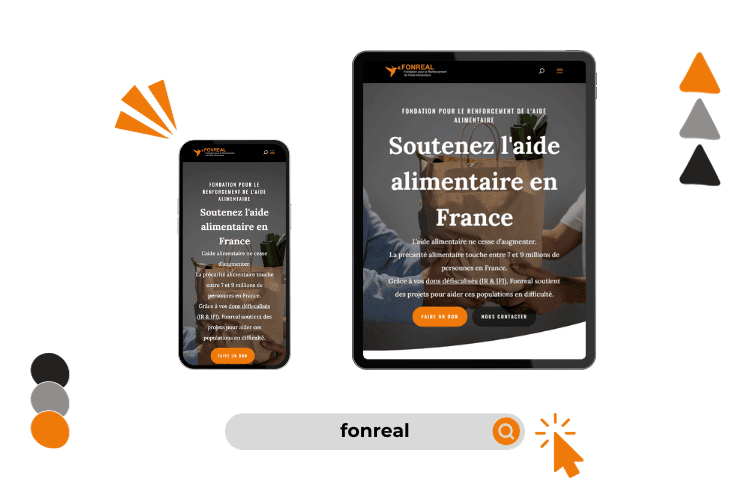 Design de site web réalisé pour fonreal (version tablette et téléphone).