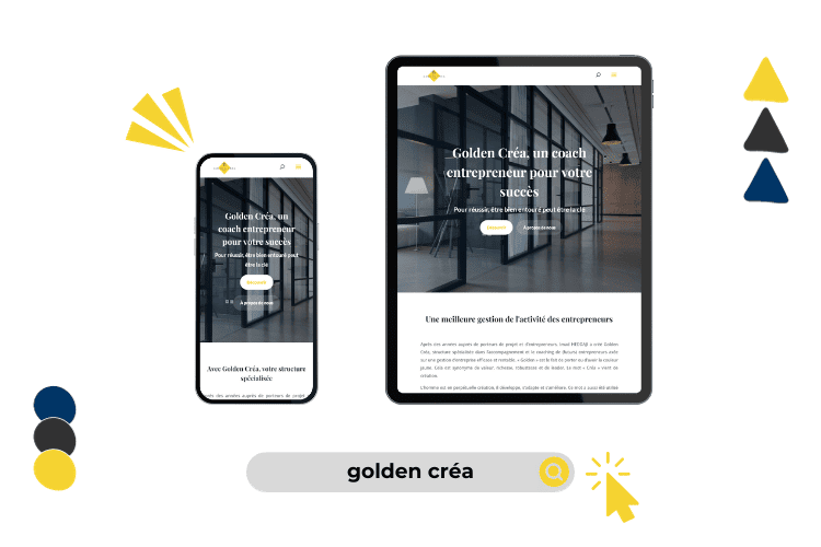 Design de site web réalisé pour golden créa (version tablette et téléphone).
