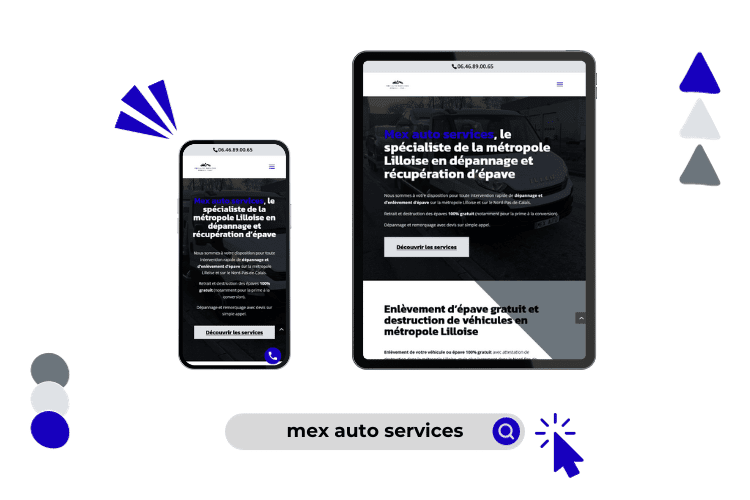 Design de site web réalisé pour mex auto services (version tablette et téléphone).