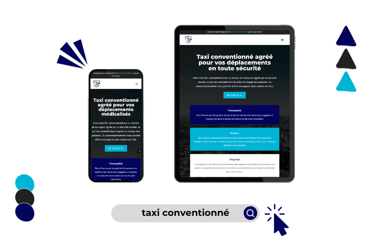 Design de site web réalisé pour taxi conventionné (version tablette et téléphone).