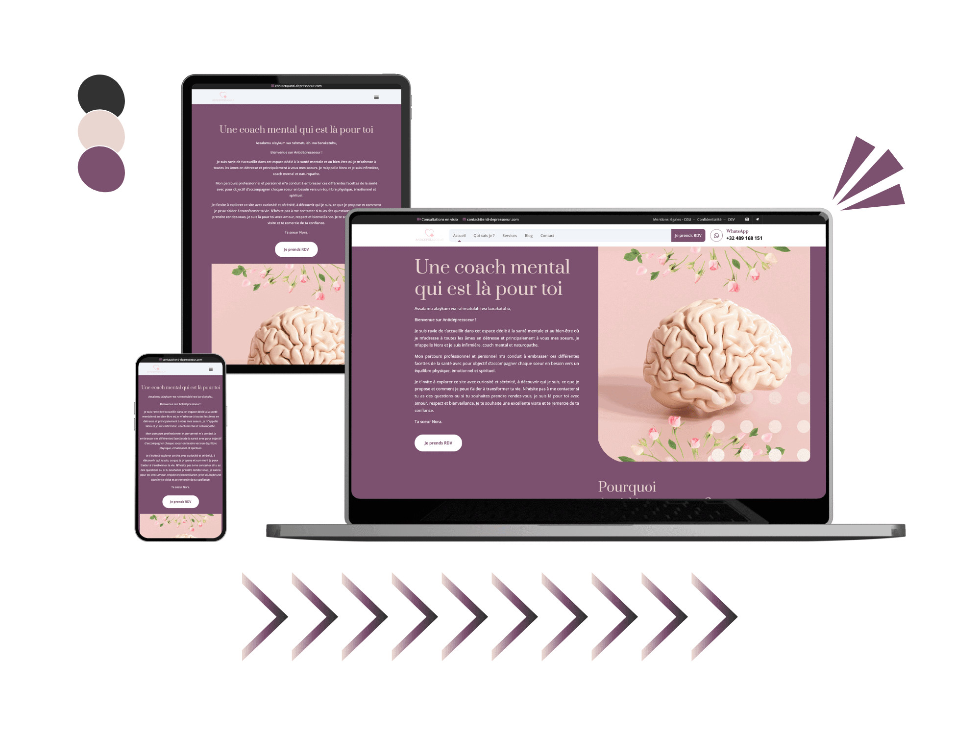 Design site antidépressoeur ordinateur - tablette - téléphone Design de site web réalisé pour antidépressoeur (version ordinateur, tablette et téléphone).