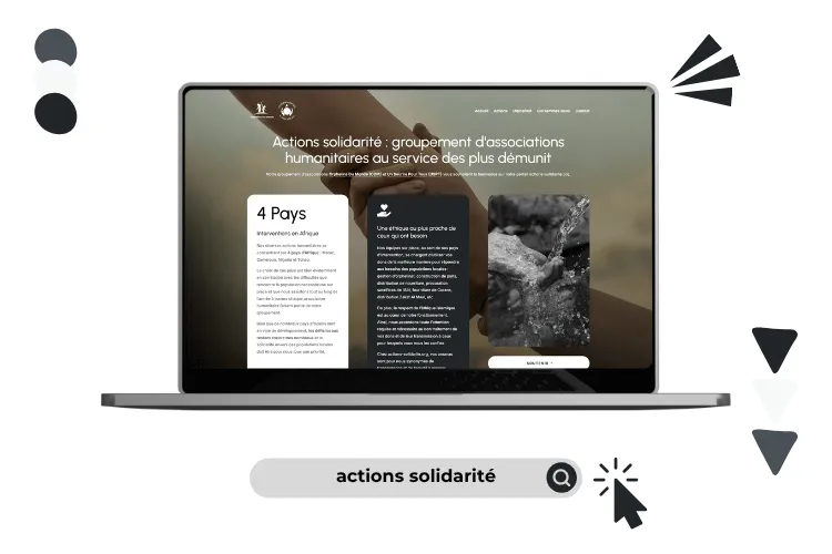 Design site actions solidarité réalisé par Baleez (version ordinateur).