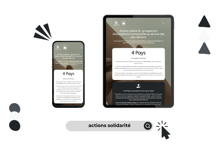 Design site actions solidarité réalisé par Baleez (version tablette - téléphone).