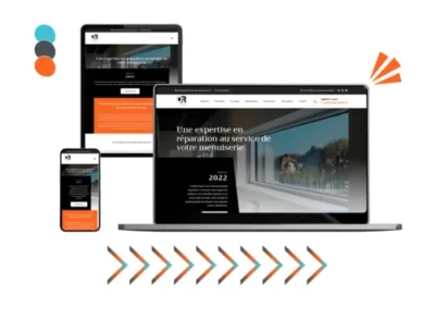 Design site docteur menuiseries réalisé par Baleez (version ordinateur - tablette - téléphone).