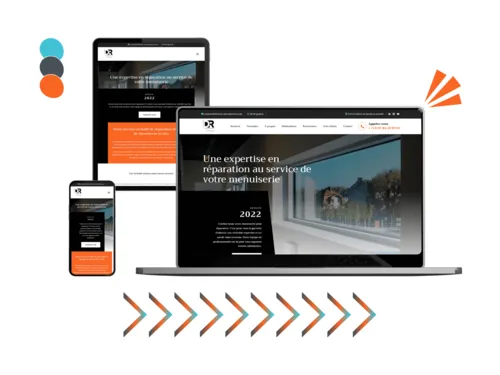 Design site docteur menuiseries réalisé par Baleez (version ordinateur - tablette - téléphone).
