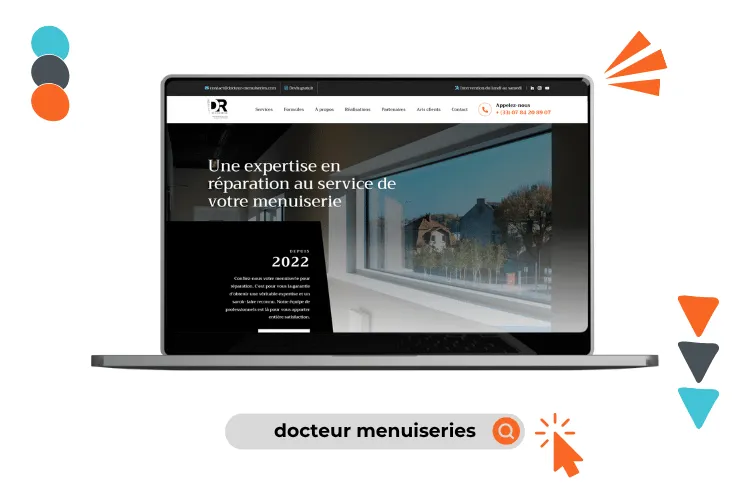 Design site docteur menuiseries réalisé par Baleez (version ordinateur).