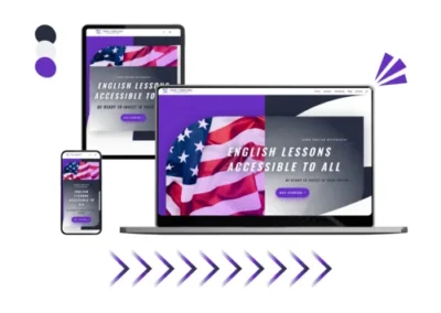 Design site take2english réalisé par Baleez (version ordinateur - tablette - téléphone).