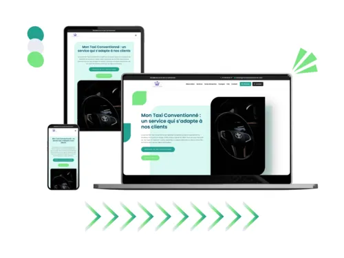 Design site taxi conventionné réalisé par Baleez (version ordinateur - tablette - téléphone).