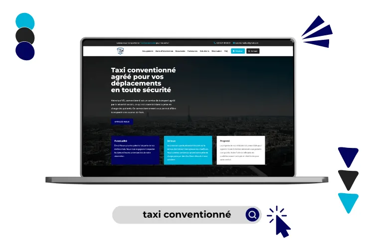 Design site taxi conventionné réalisé par Baleez (version ordinateur).