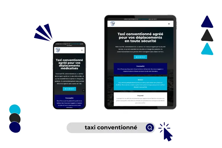 Design site taxi conventionné réalisé par Baleez (version tablette - téléphone).