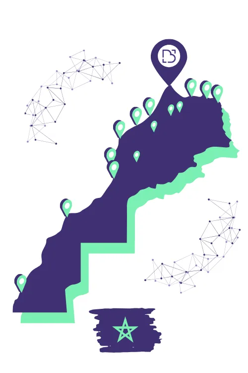 Territoire marocain représentant les principales villes où l'entreprise Baleez intervient pour de la création de sites web.