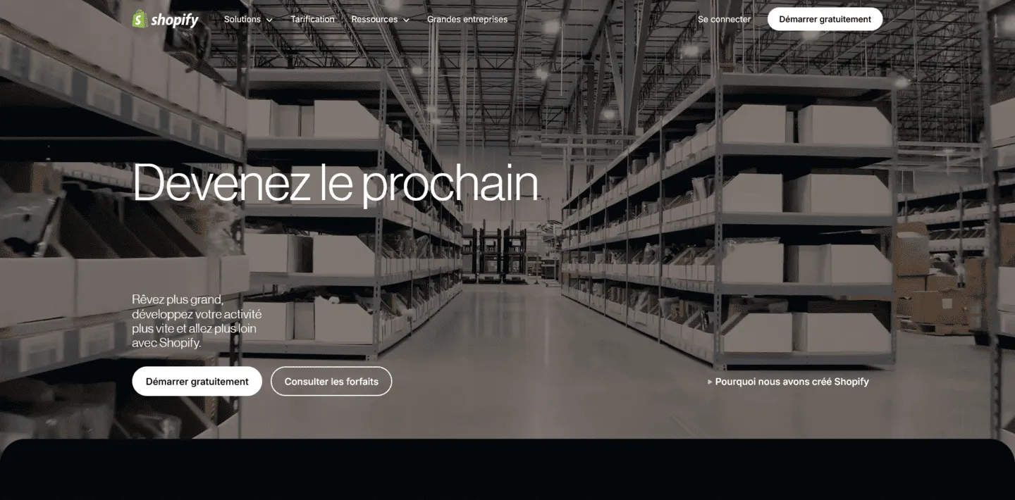 Site officiel présentant l'outil Shopify.
