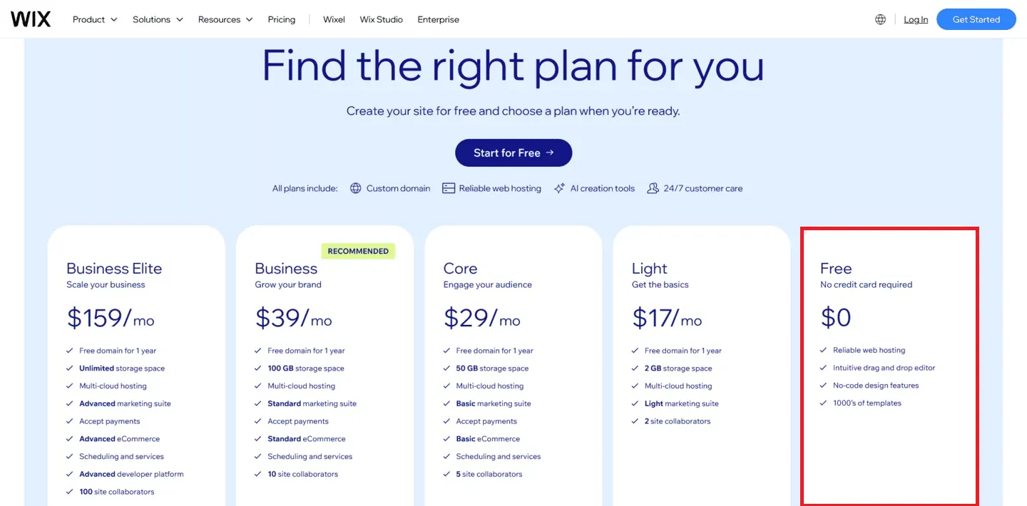 Plans proposés sur le site Wix.